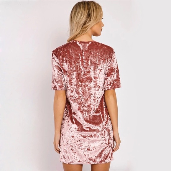Beautiful Mauve crushed velvet shift mini dress XS - Picture 6 of 8
